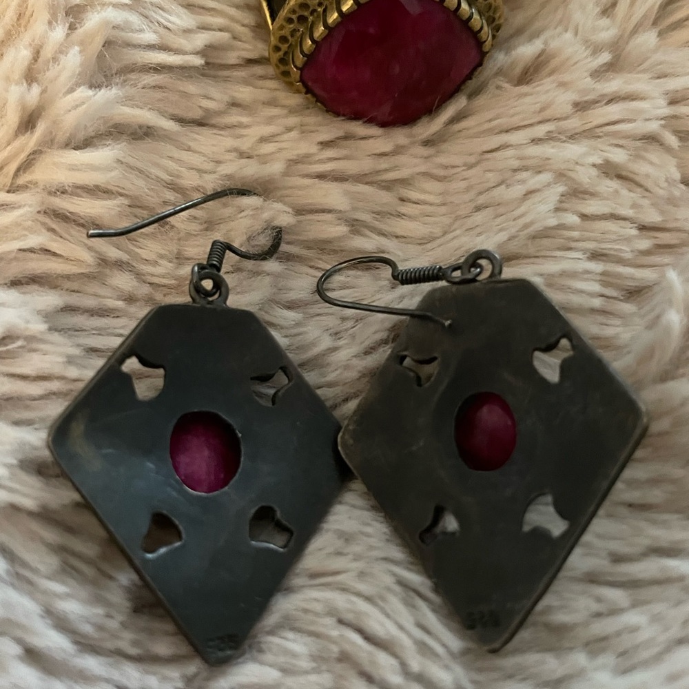 Art Deco Genuine Ruby Earrings And Cushion Amethy… - image 5